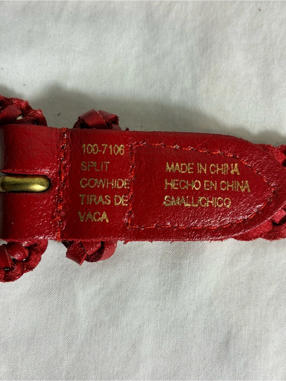 Womens belt Sz small woven red leather split cowhide